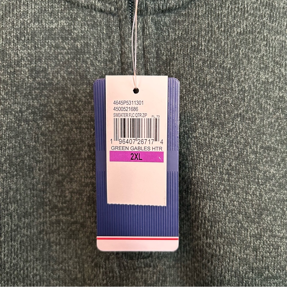IZOD Quarter Zip Fleece Sweater In Green Gables Heather - Picture 3 of 6